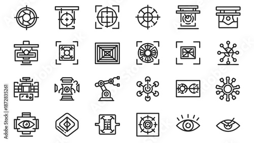 Collection of Simple Line Icons Representing Technology.