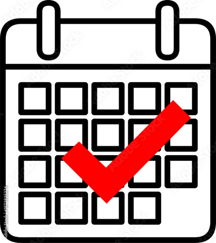 Calendar icon with red check mark for scheduling and appointment confirmation