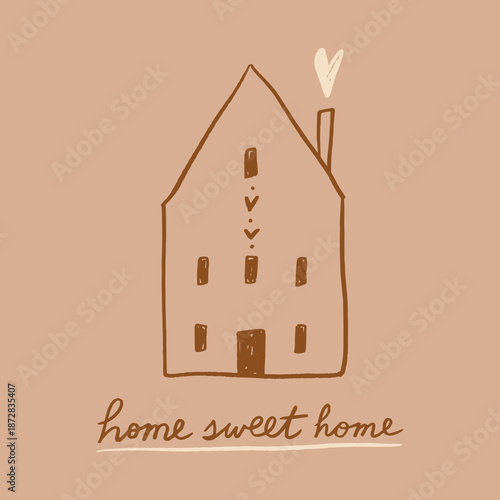 Cozy Hand-Drawn House With Home Sweet Home Lettering Tiny Cozy Logo Lettering Inscription Scandinavian Style Vector Illustration Clipart