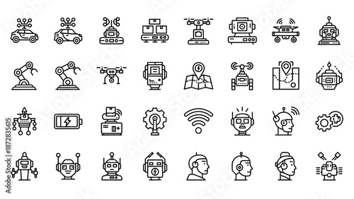 Collection of Simple Robot Icons and Symbols.