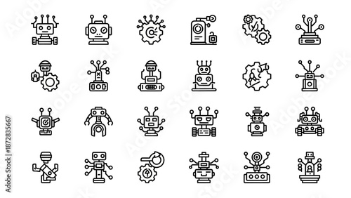 Collection of Simple Robot Icons Set.