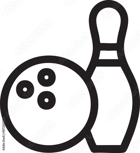 Minimal Bowling Ball And Pin Icon Outline Symbol For Sports Game Recreation And Leisure Activity