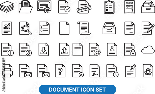 Comprehensive Line Icon Collection for Document Management. Vector illustration
