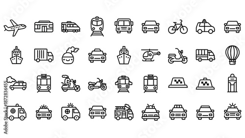 Collection of Simple Transportation Icons Outlined.