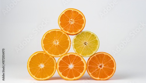 Fresh Citrus Fruits Stack with Orange and Lime on Clean Background