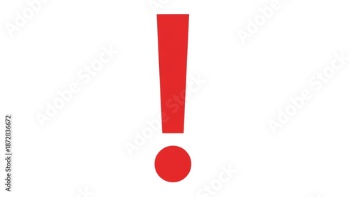A red exclamation mark on a white background viewed from directly above