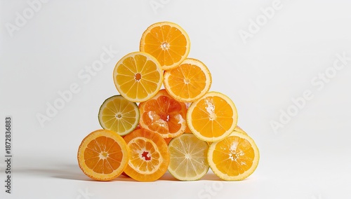 Colorful Citrus Fruit Tower with Fresh Oranges and Lemons Stacked