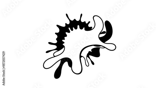 A splattered black ink illustration on a white background viewed from directly above