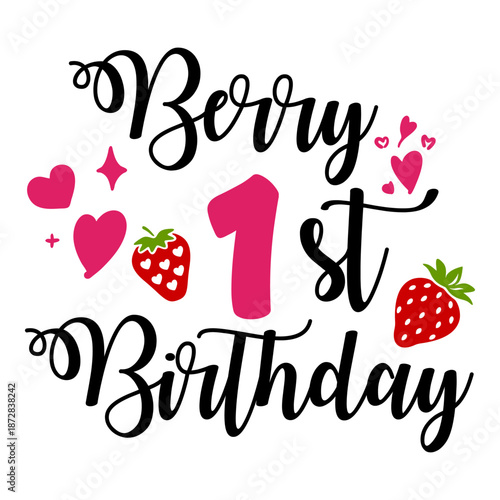 Sweet Berry First Birthday Strawberry Illustration for Girls One Year Old Party