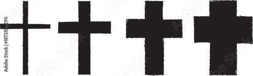 Rough edges Religion Crosses set . Christian crosses collection from tiny to bold. Vector