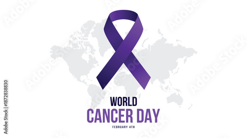 World Cancer Day with purple ribbon design. Cancer awareness background. Vector illustration