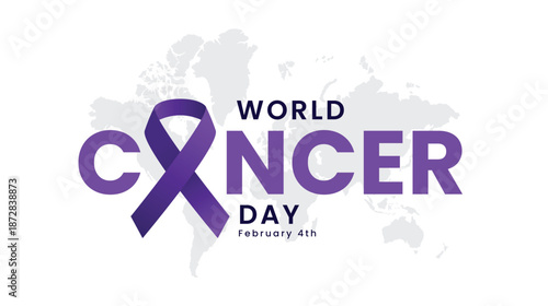 World Cancer Day with purple ribbon design. Cancer awareness background. Vector illustration