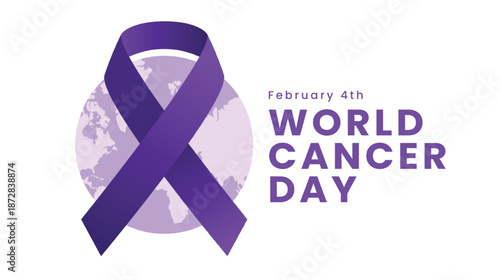World Cancer Day with purple ribbon design. Cancer awareness background. Vector illustration