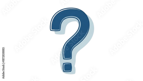A blue question mark symbol on a white background viewed from a straightforward perspective