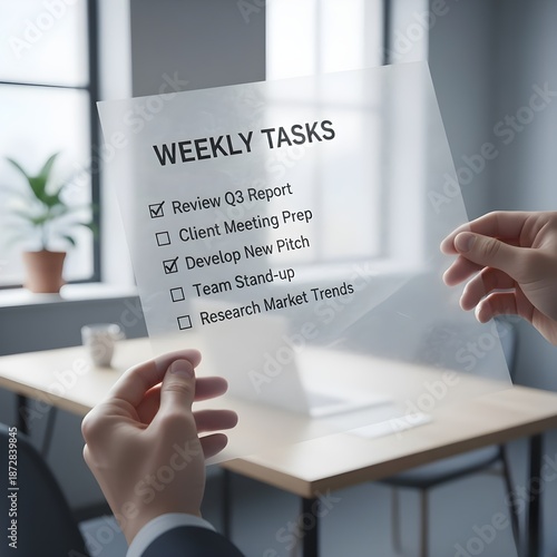 Checklist Printed on Transparent Paper
Description: Tasks visible but hard to read.