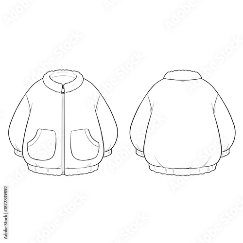 Obraz na płótnie Technical sketch of a childrens oversized bomber jacket with front zipper and pockets