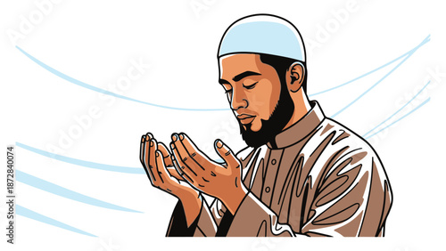 Islamic Prayer Illustration with Man in Prayer Pose