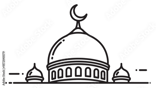 Minimalist black outline icon of a mosque dome with crescent finial.