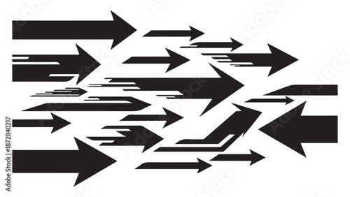 Black Arrow Grouping with Motion Lines on White