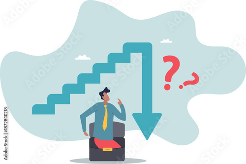 Stock market decline in crisis or bubble burst, investment or economic recession, career dead end or financial risk.about a man and his life.
