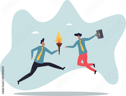 Successor plan, baton pass or transfer to new chosen leader, change new CEO or collaboration to achieve goal and win .about a man and his life.