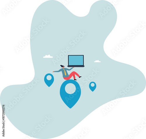 Remote job or distance work, virtual office or working anywhere, freelancer or online office, oversea employee.about a man and his life.