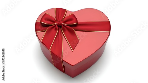 A beautifully wrapped heart-shaped gift box with a red ribbon and bow, perfect for Valentine's Day or any romantic occasion.