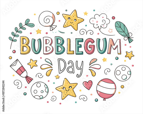 BUBBLEGUM DAY vector illustration isolated 
