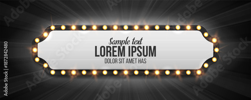 Shining retro billboard. Vintage bright sign board for your design. Vector illustration.