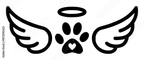 Pet memorial angel wings with paw print and heart vector