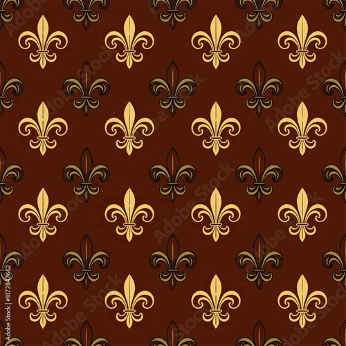 Luxury Seamless Fleur-de-lis Pattern on Rich Brown Background