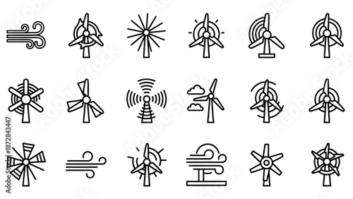 Collection of Simple Wind Turbine Icons.