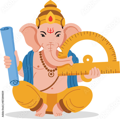 Ganesha holding blueprint and protractor