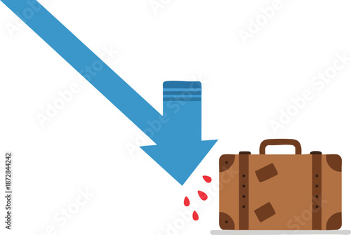 Damaged Suitcase with Downd Arrow
