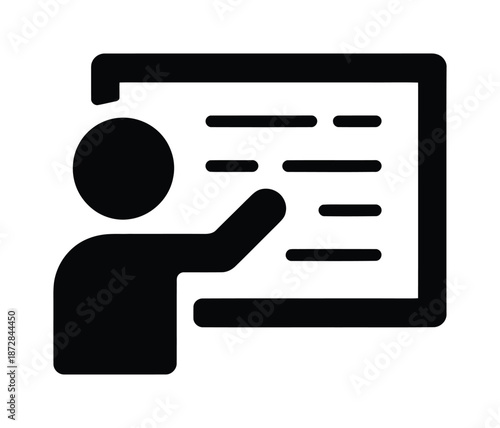 A vector illustration of a person presenting on a large screen