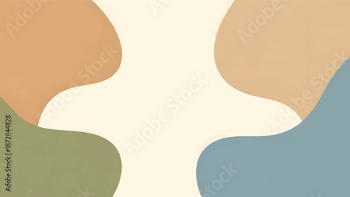 Abstract organic blob background with soft pastel earthy color fields creating calm minimal modern composition