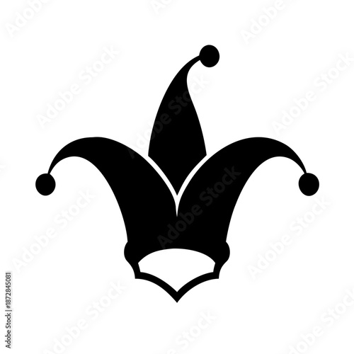 Jester Hat Silhouette Vector – Medieval Court Fool Cap Icon for Carnival Party and Joker Entertainment Branding