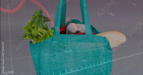 Data feed starting AR, teal tote showing greens,eggs,loaf while red graph drifting showing metrics