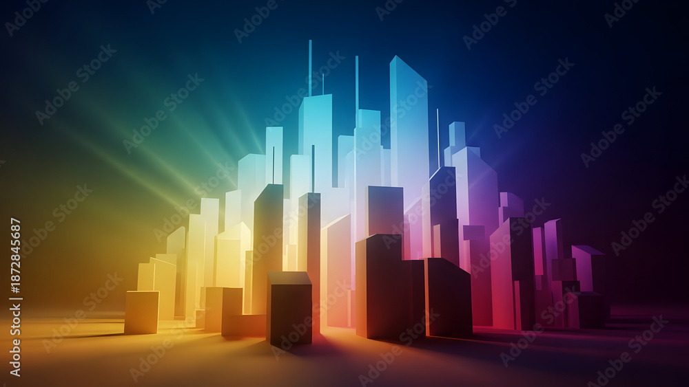Fototapeta premium Dynamic urban landscape illuminated by a spectrum of vibrant colors, symbolizing growth, innovation, and a futuristic metropolis