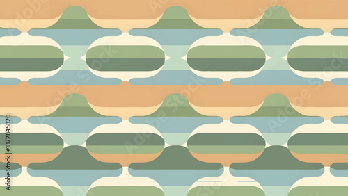 Abstract repeating organic pattern with layered pastel earthy shapes creating retro inspired modern seamless background