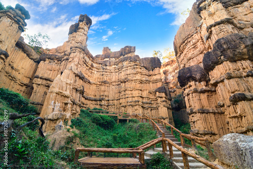 eroded landscape in Mae Wang National Park, Roman Pillars of sandstone and collums cliffs in famous city of Chiang Mai, Thailand