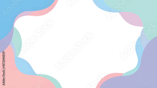 Abstract fluid pastel frame background with soft gradient shapes creating playful modern border and open center space
