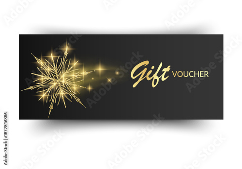 Elegant Black Gift Voucher with Golden Snowflake Design Sophisticated holiday gift card mockup isolated on white, perfect for premium brand promotions, Christmas seasonal sales, and luxury boutique in