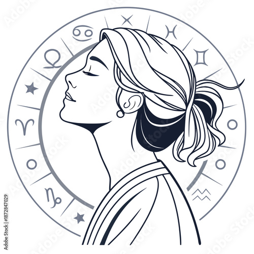 Woman with zodiac circle mystical astrology