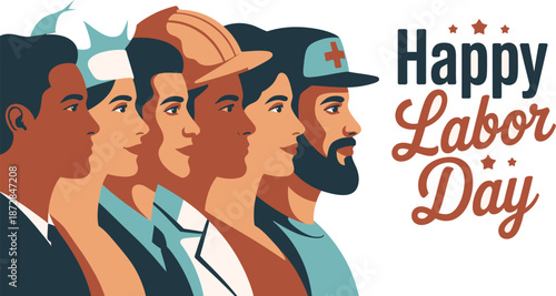 Happy Labor Day essential worker profiles united vector