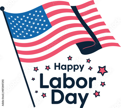 Happy Labor Day greeting with American flag and stars