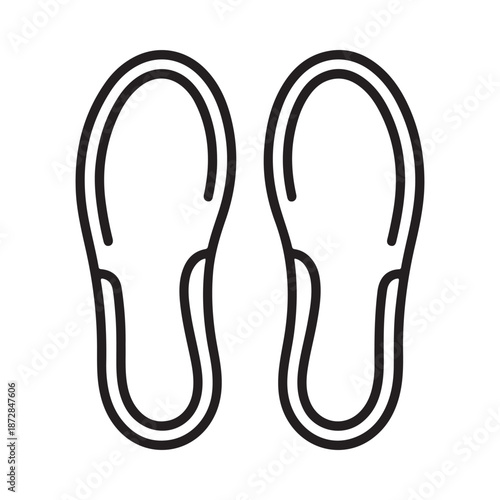 Simple black and white line art depicting the soles of two flip flops or sandals