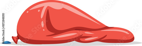 Deflated red balloon on a white background
