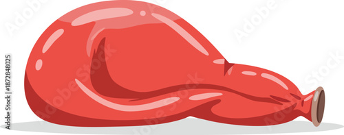 Deflated red balloon on a white background
