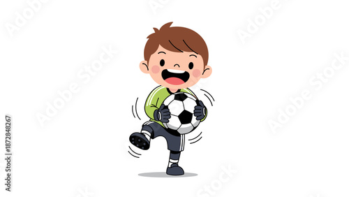 Happy boy playing with soccer ball illustration